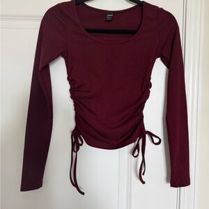 SHEIN Red Ruched Tie Front Long Sleeve Blouse